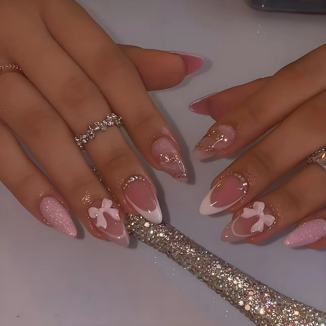 Almond French Tip Press on Nails